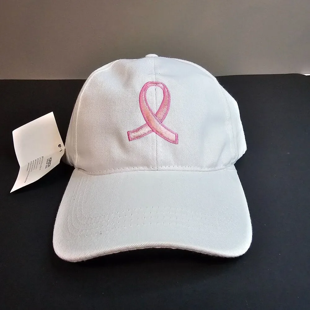 NWT Breast Cancer Awareness White Baseball Cap Hat Adjustable Hook Loop Strap